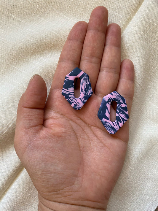 pink and navy marbled long hexagon earrings︱pink loves midnight collection