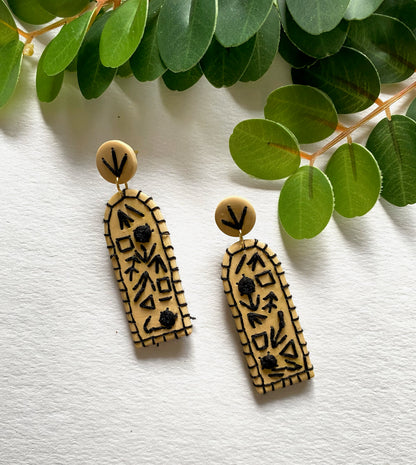 beige & black long arch earrings│the hand sewn collection