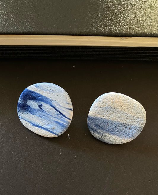 blue and white large round studs