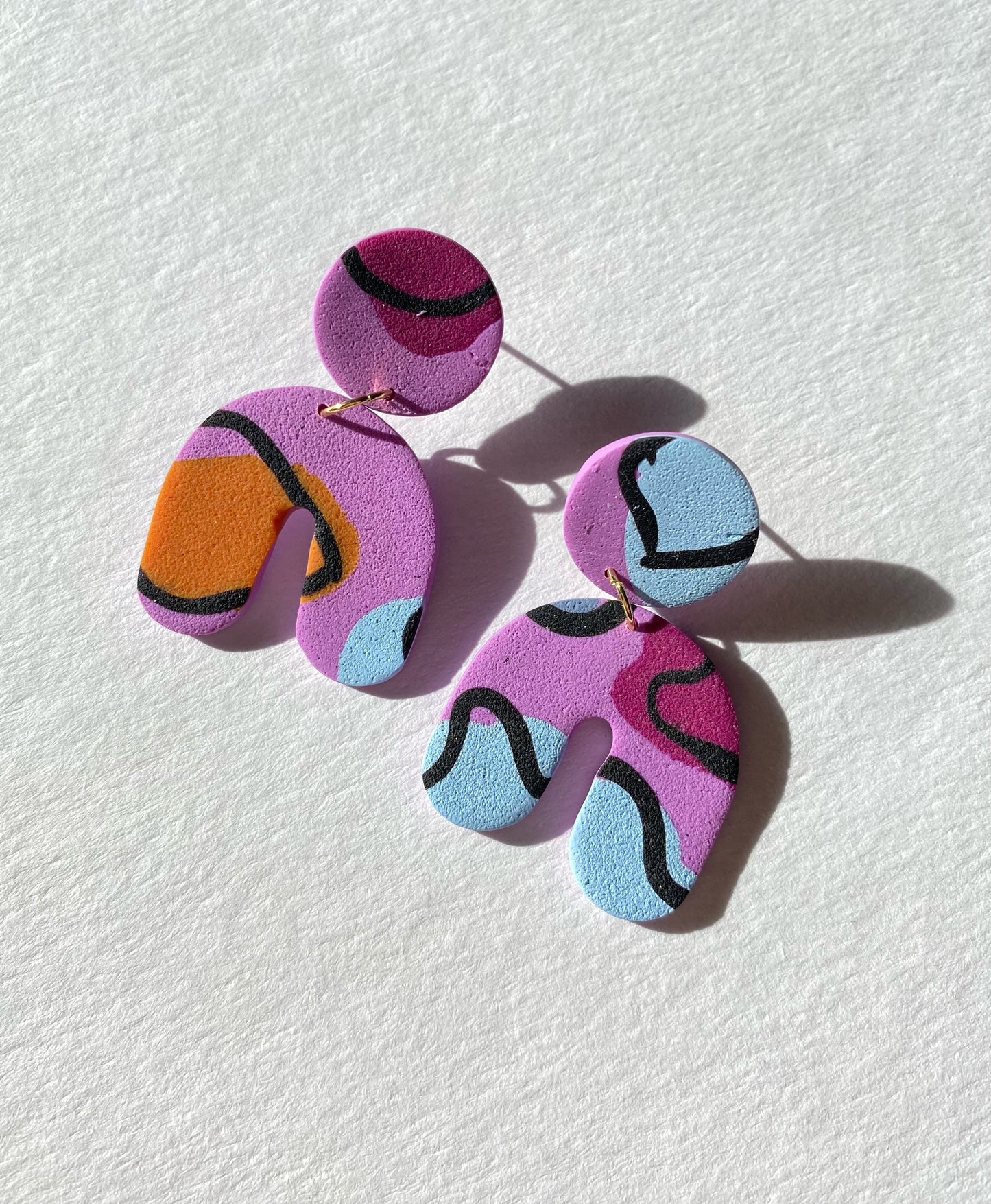 colorful on lavender circle & chunky arch earrings